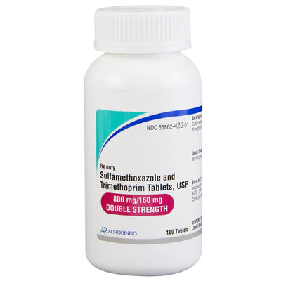 Sulfamethoxazole and Trimethoprim 800mg/160 mg Double Strength Tablets 100/Bottle (RX)