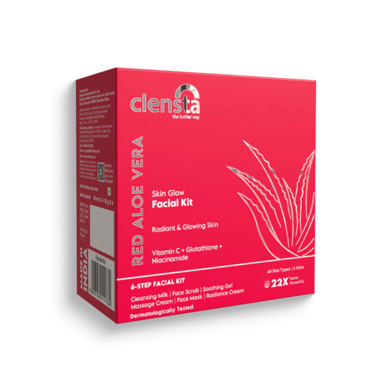 Clensta red aloe vera skin glow facial kit ( 6 units ) radiant & glowing skin vitamin c + glutathione + niacinamide  6 step facial kit