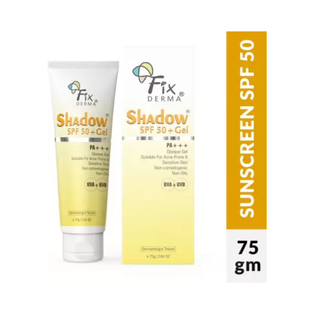 Fix derma shadow spf 50 + Gel suitable for acne prone & sensitive skin non - comedogenic non only PA +++ UVA & UVB