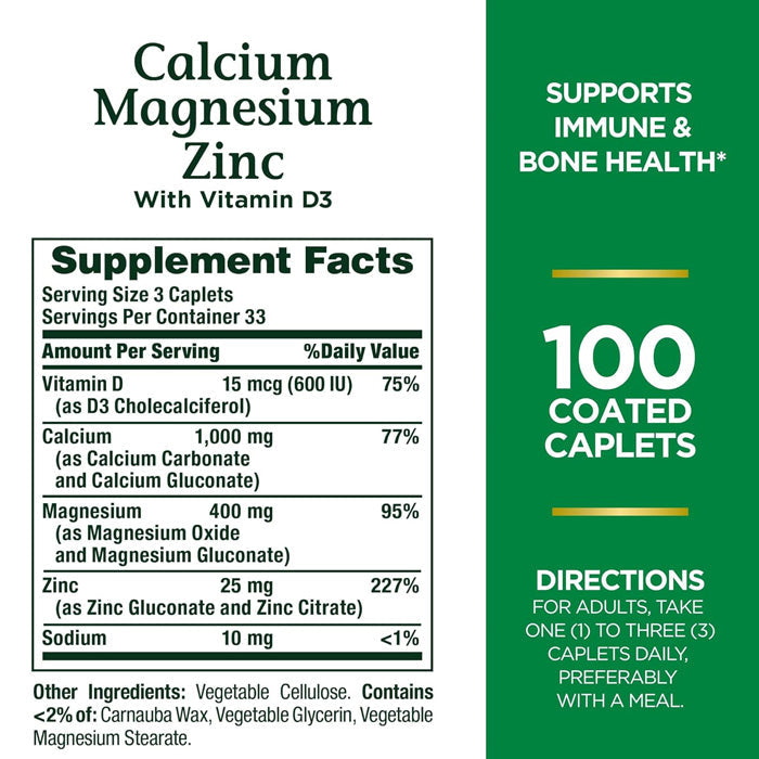 Calcium Magnesium Zinc with Vitamin D3 Tablets by Nature's Bounty 100 Count