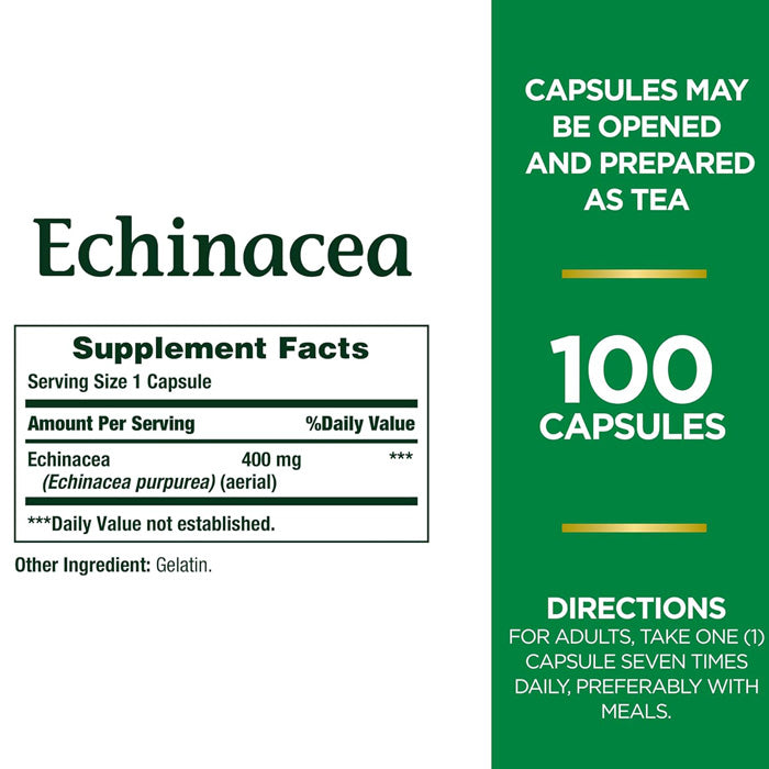 Echinacea Purpurea 400mg Herbal Supplement for Immune System Health by Nature's Bounty, 100 Caplets