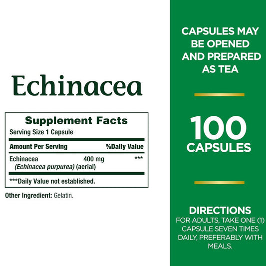 Echinacea Purpurea 400mg Herbal Supplement for Immune System Health by Nature's Bounty, 100 Caplets