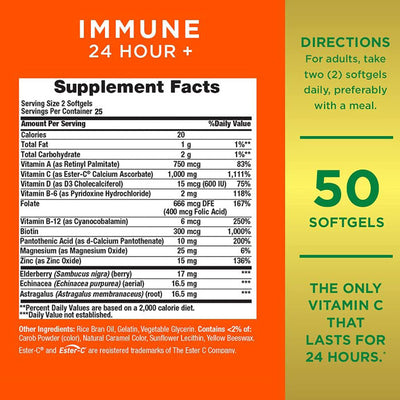 Immune 24 Hour + The only Vitamin C with 24 Hour Immune Support from Ester C 500 mg, 90 Tablets
