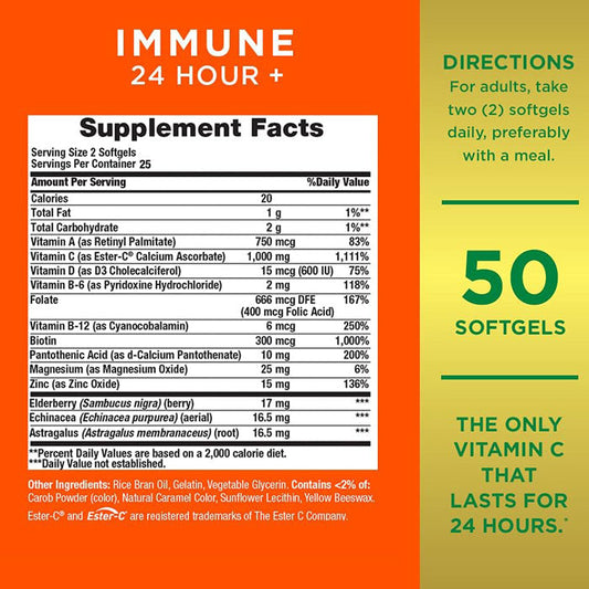 Immune 24 Hour + The only Vitamin C with 24 Hour Immune Support from Ester C 500 mg, 90 Tablets