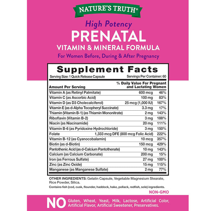 Prenatal Vitamins and Mineral Formula with Folic Acid for Before and After Pregnancy, 60 Capsules