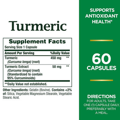Turmeric Curcumin Longa Root Extract 450 mg for Antioxident Health, 60 Count