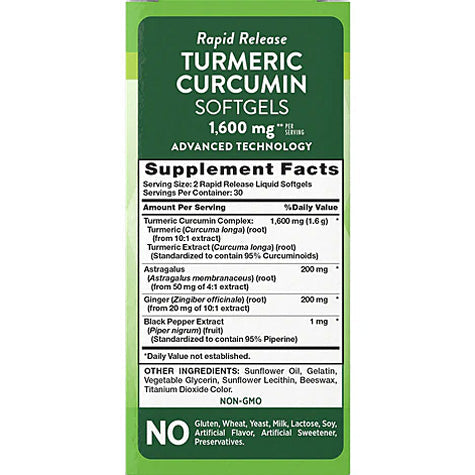 Turmeric Curcumin Complex (Antioxidant Health) with Ginger, Astragalus and Black Pepper Extact, 1600 mg