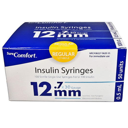 Insulin Syringes 30 g x 1/2", 0.3 mL, Sterile by Sure Comfort 100/Box