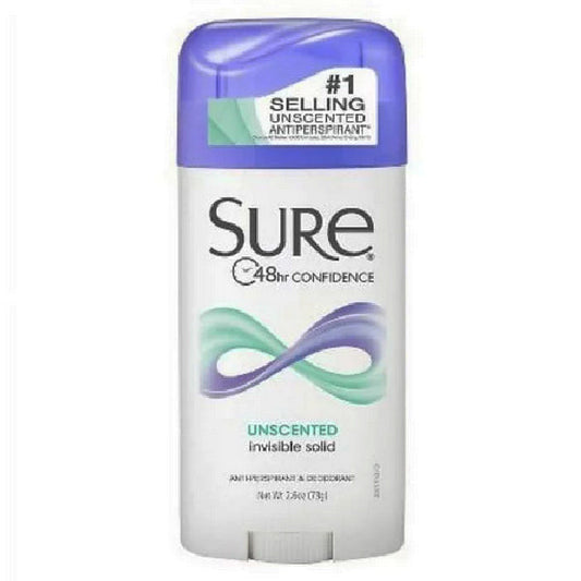 Sure Invisible Solid Anti-Perspirant & Deodorant Unscented 48 Hour Confidence 2.6 oz
