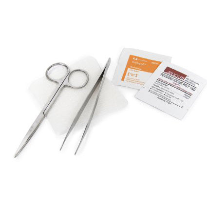 Sterile Suture Removal Kit with Metal Iris Scissors, Metal Adson Forcep, Gauze Sponge, Alcohol & PVP Prep Pads