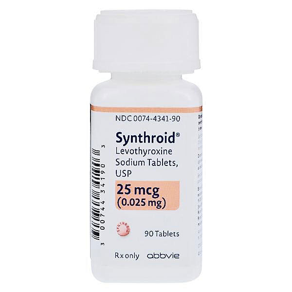 Synthroid Levothyroxine Sodium 25 mcg Tablets 90 Count (RX)