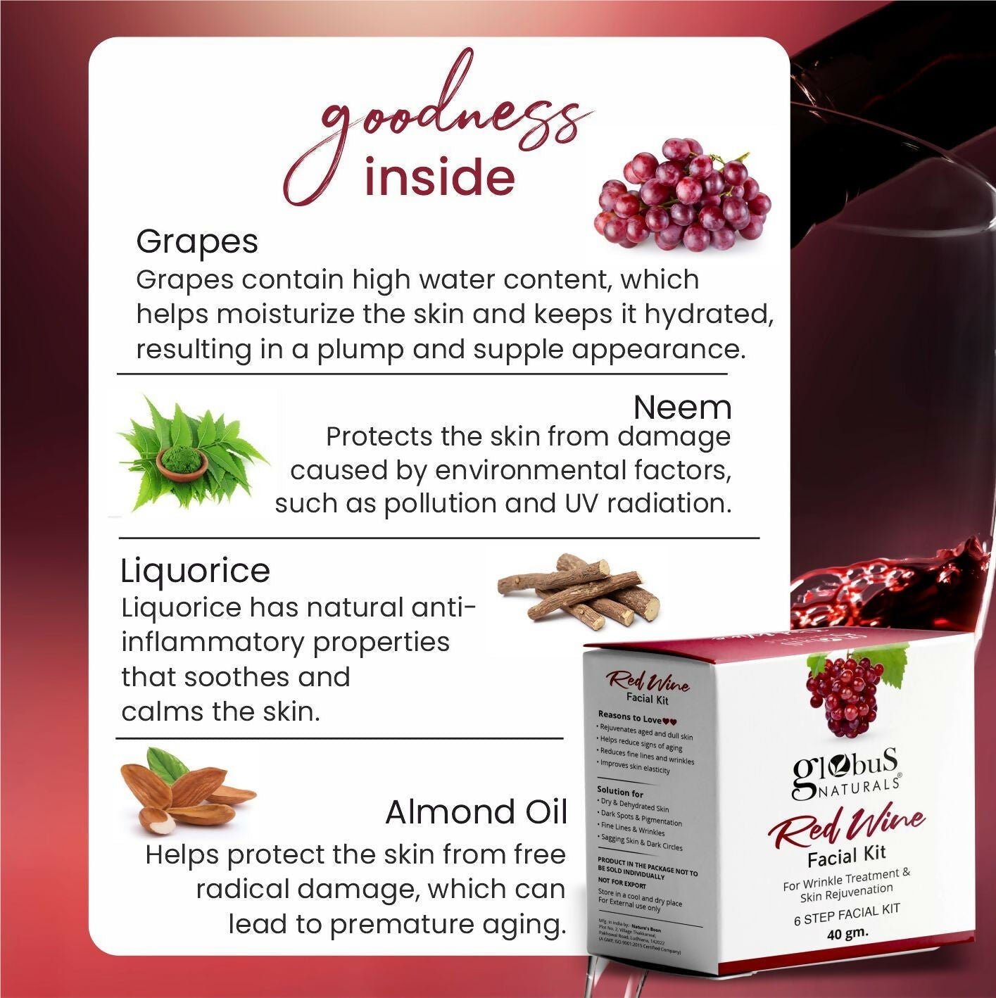 Globus Naturals Anti-Ageing Red Wine 6 Step Facial Kit