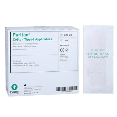 Tapered Mini-tip Cotton Applicator with Wood Handle, 6" Non-Sterile by Puritan 1000/Box
