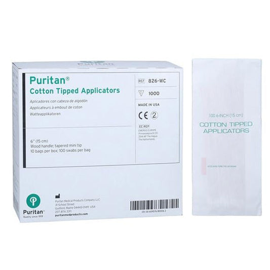 Tapered Mini-tip Cotton Applicator with Wood Handle, 6" Non-Sterile by Puritan 1000/Box