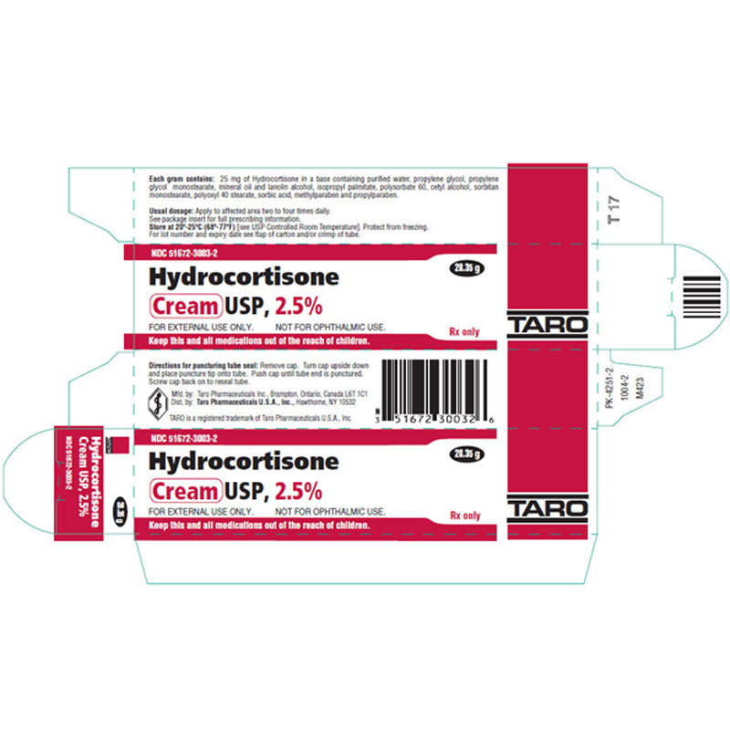 Taro Hydrocortisone Cream 2.5% Topical, 28 grams tube (Rx)