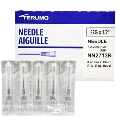 Terumo Hypodermic Needles 27g x 1/2" Gray Conventional Needles 100/Box