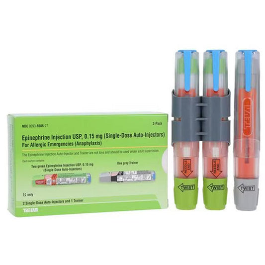 Epinephrine (Generic Epipen) Auto-Injector Pens 0.15 mg (2 Auto-Injectors + 1 Trainer)