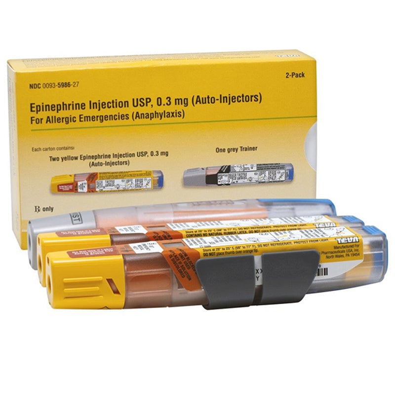 Teva Epinephrine Auto-Injector Pen (Epipen Generic) 0.3 mg (2-Pack + 1 Trainer)