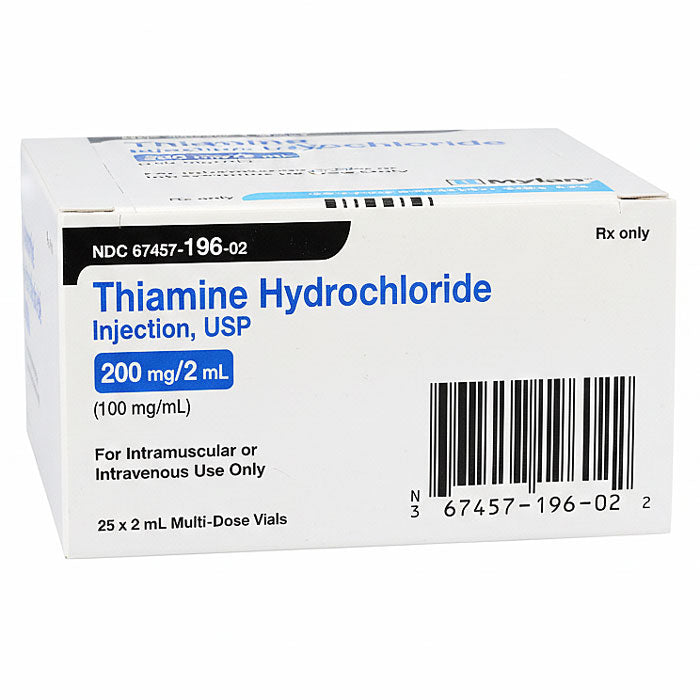 Thiamine Hydrochloride Injection 200mg/ 2mL (100mg/mL) Multiple Dose Vials 2 mL x 25/Pack (RX)
