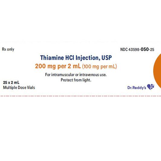 Thiamine Injection (Vitamin B1) Multi-Dose Vial 200 mg per 2 mL x 25/Tray- Dr. Reddy