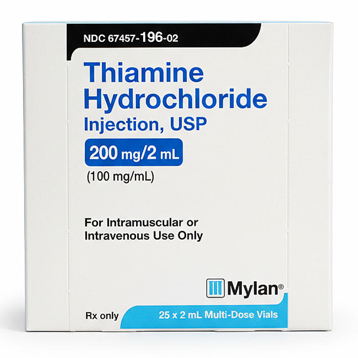 Thiamine Hydrochloride Injection 200mg/ 2mL (100mg/mL) Multiple Dose Vials 2 mL x 25/Pack (RX)