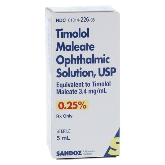 Timolol Maleate Eye Drops 0.25% Ophthalmic Solution 5 mL (RX)