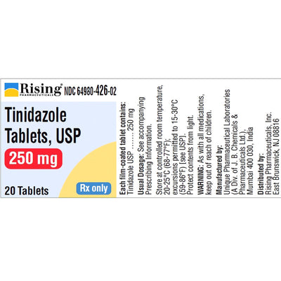 Tinidazole 250 mg Tablets by Rising Pharma 20 Count (RX)
