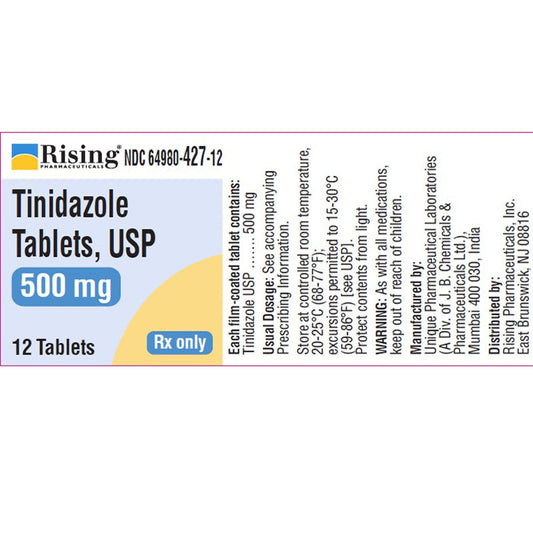 Tinidazole 500 mg Tablets by Rising Pharma 12 Count (RX)