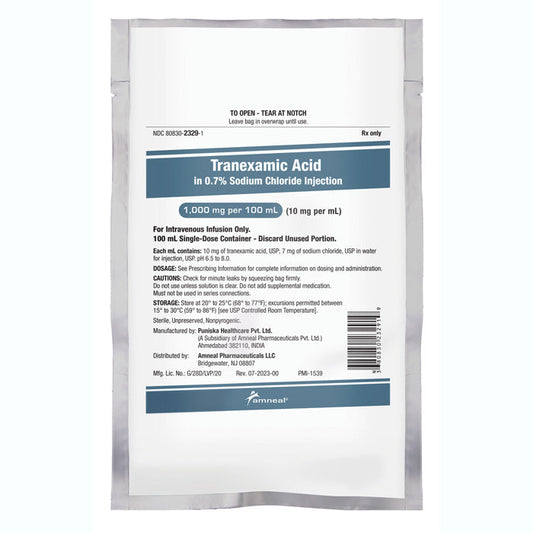 IV Bags Tranexamic Acid in 0.7% Sodium Chloride 1000 mg per 100 mL x 10/Case