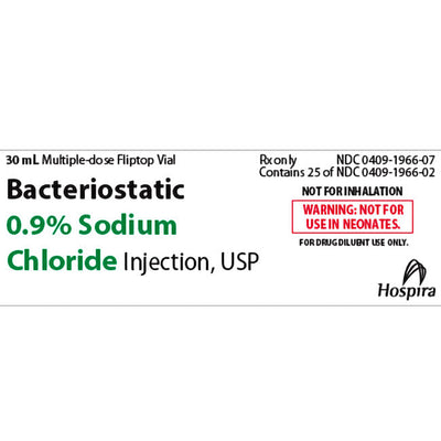 Bacteriostatic Sodium Chloride 0.9% Saline Injection Multiple Dose 30 ml x 25/Pack (Rx)