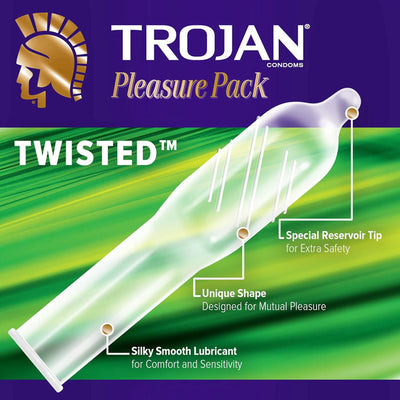 Trojan Pleasure Pack Lubricated Condoms with Twisted, Her Pleasure & Ribbed 3-Pack