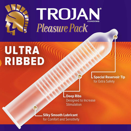 Trojan Pleasure Pack Lubricated Condoms with Twisted, Her Pleasure & Ribbed 3-Pack