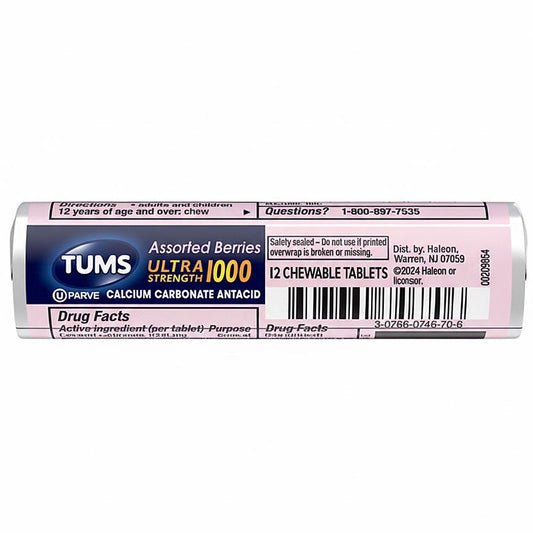 Tums Ultra Strength Antiacid Chewable Tablets, Assorted Berres Flavor 12 Count