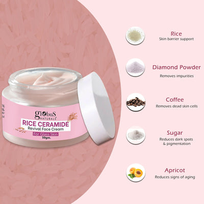 Globus Naturals Rice Ceramide Revival Face Cream, For Korean Glass Skin
