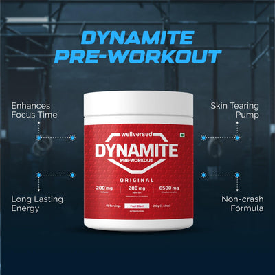 Wellcore Creatine Monohydrate Powder (307g, 83 Servings, Tropical Tango) + Dynamite Pre-Workout Powder (210g,15 Servings, Fruit Blast)