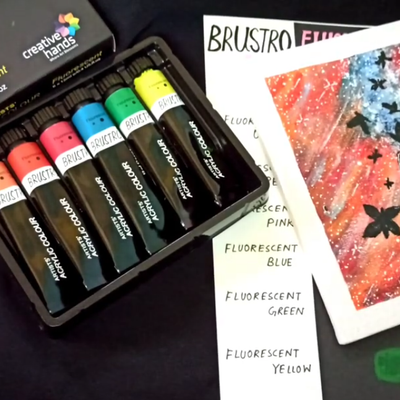 BRUSTRO ARTISTS' ACRYLIC COLOUR SET OF 6 FLUORESCENT COLOURS X 12ML TUBES