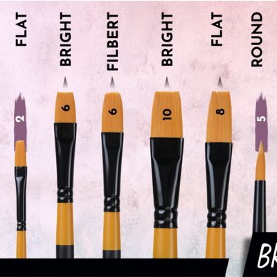 BRUSTRO Artists Gold Taklon Brushes Set of 10| Ideal for Acrylics, Oil paintings, Watercolour | long handle, Bright, Filbert, Flat, Round, Professional Art, School, Office Use.