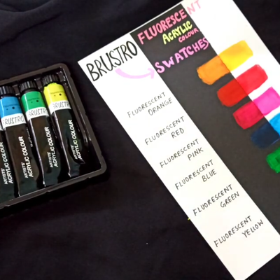 BRUSTRO ARTISTS' ACRYLIC COLOUR SET OF 6 FLUORESCENT COLOURS X 12ML TUBES