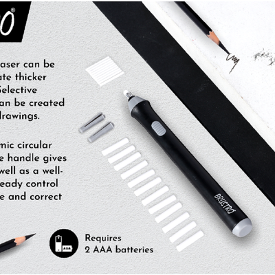 BRUSTRO Automatic Eraser | 2.3mm, 5mm| 22 Refills, 2 Eraser Holders | Ideal for Students and Adults, Drawing, Sketching, Mandala, Portrait | Battery Operated, Electric (Batteries not Included)