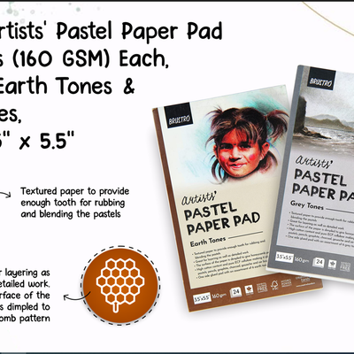 Brustro Artists' Pastel Paper Pad Set of 2, 24 Sheets (160 GSM) Each, Colour - Earth Tones & Grey Tones, Size - 3.5" x 5.5"