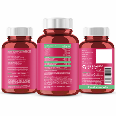 Carbamide Forte Iron Supplement for Women & Men | Folic Acid Tablets with Vitamin C, B12, Zinc | 100 Veg Iron Tablets for Women & Men