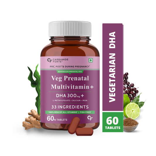 Carbamide Forte Veg Prenatal Multivitamin for Pregnancy with DHA 300mg Multivitamin for Women- 60 Tablets