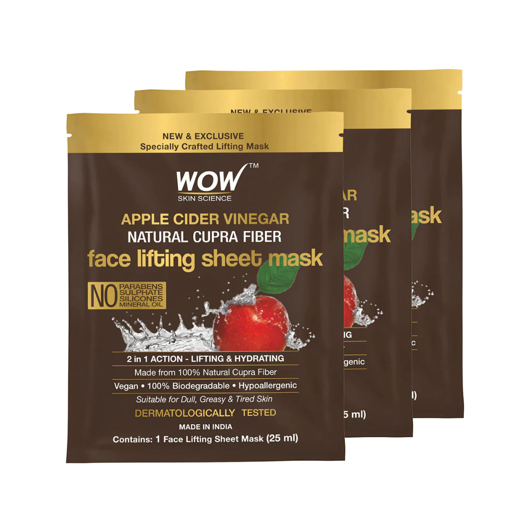 WOW Apple Cider Vinegar Natural Fiber Cupra Face Lifting Sheet Mask - 25 ml