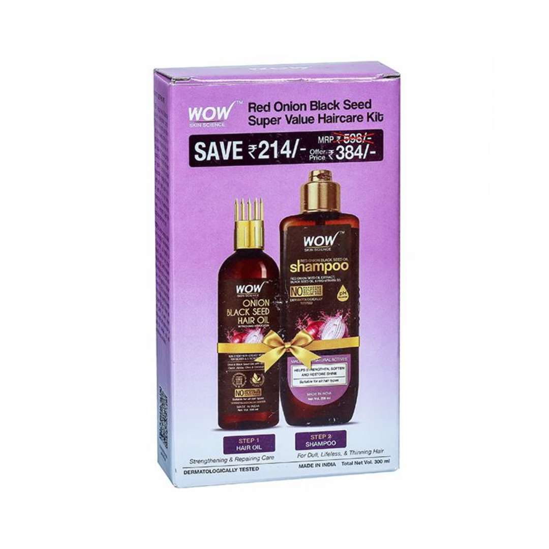 Wow Skin Science Red Onion Black Seed Super Value Haircare Kit (Hair Oil & Shampoo) 100 ml + 200 ml