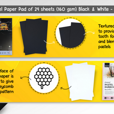 Brustro Artists' Pastel Paper Pad, Set of 2, 24 Sheets (160 GSM) Each, Colour - Black & White, Size - 3.5" x 5.5"
