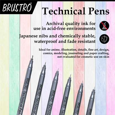 Brustro Technical Pen Black 0.3MM (Pack of 6)
