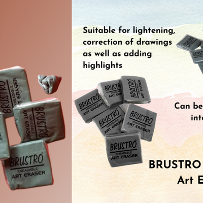 BRUSTRO Kneadable Art Eraser | Pack of 6 | Ideal for Students and Adults,  Soft, Durable, Charcoal, Cleaning, Lightening, Correction of Drawings, Sketching, Art, Fineart, School, Office Use