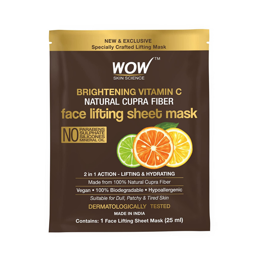 WOW Skin Science Natural Fiber Cupra Vitamin C Face Lifting Sheet Mask for Skin Brightening & Hydrating - 25 Ml