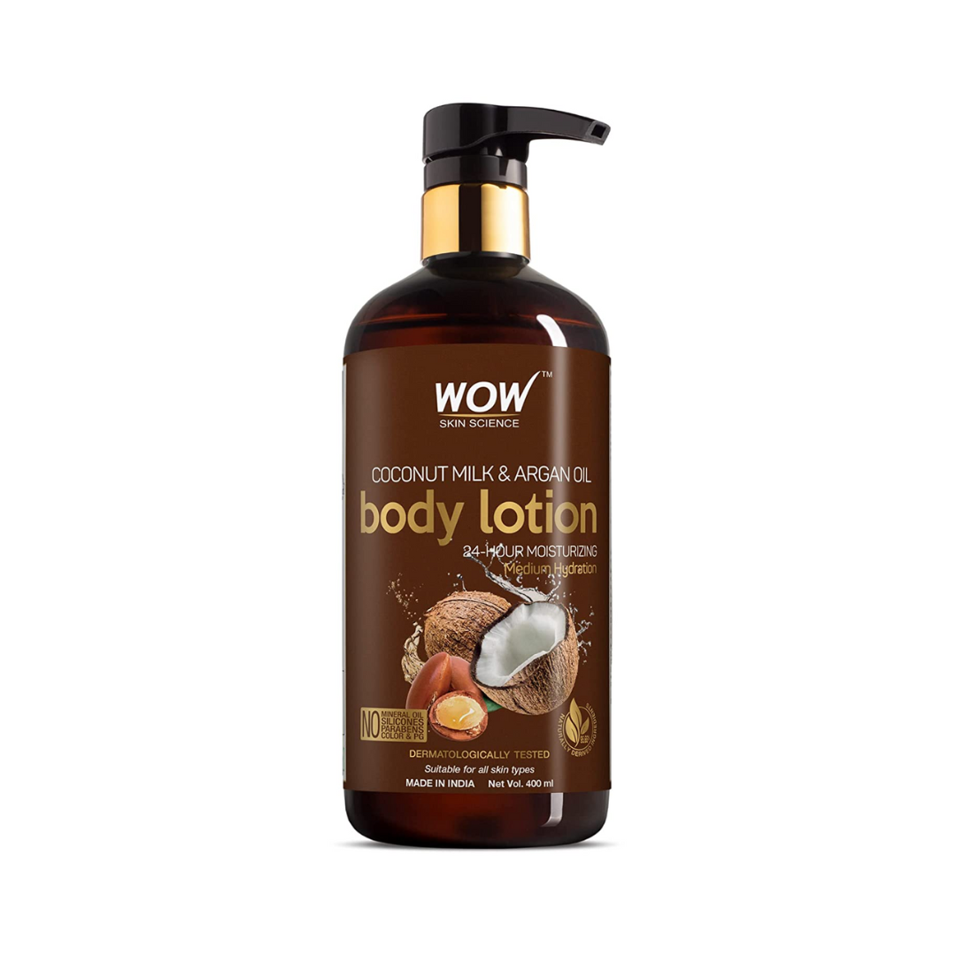 WOW Skin Science Coconut Milk and Argan Oil Body Lotion - Medium Hydration - No Mineral Oil, Parabens, Silicones, Color & PG - 400ml