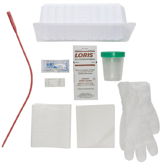 Urethral Intermittent Catheter Tray with 14 Fr. Red Rubber Catheter